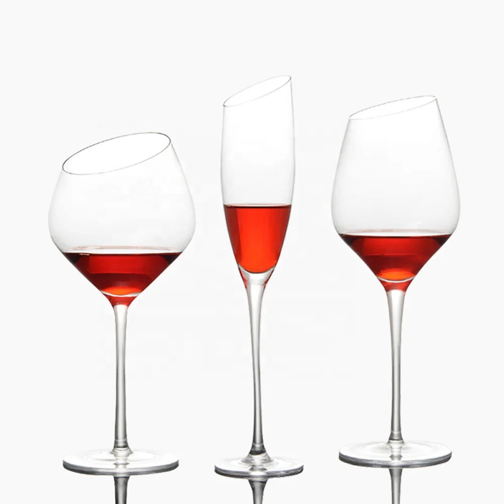
Wholesaler Oblique Rim Wine Drinking Glasses Ware Goblet Crystal Red Wine Glasses 