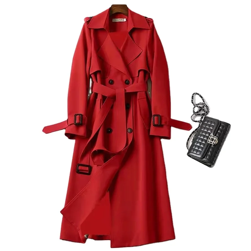2024 Spring Autumn New Korean Style Women s Midlength Windbreaker Over Knee Coat British Fashion Large Size Jacket
