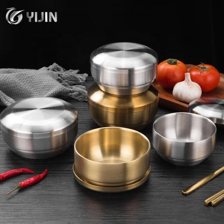 304 из нержавеющей стали с двойными стенками золотисто-серебряная миска для смешивания металлическая рисового супа sus304 крышкой