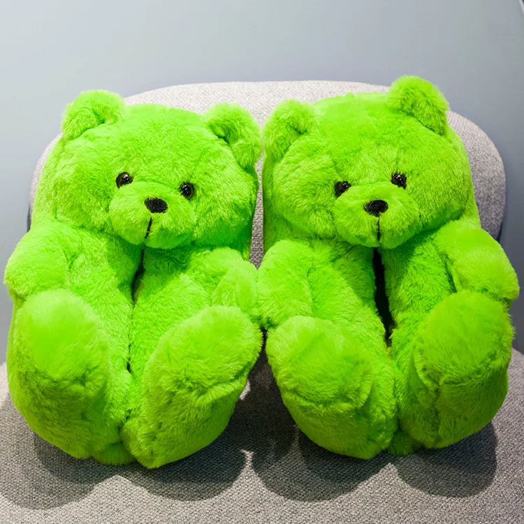 
Fluffy Warm Teddy Bear Plush Animal House Slippers Novelty Animal Shaped Plush Teddy Bear Slippers 