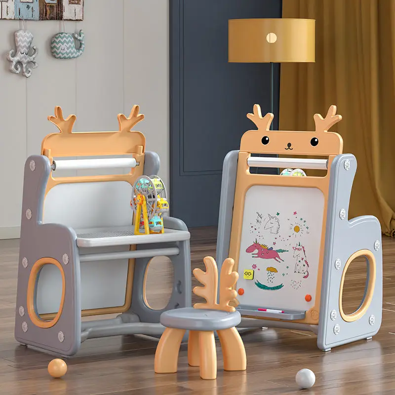Kindergarten Deer Small Magnetic Blackboard Board Kids Toys To Draw Artist Drawing Board With Chair Shelf Brinquedo Infantil