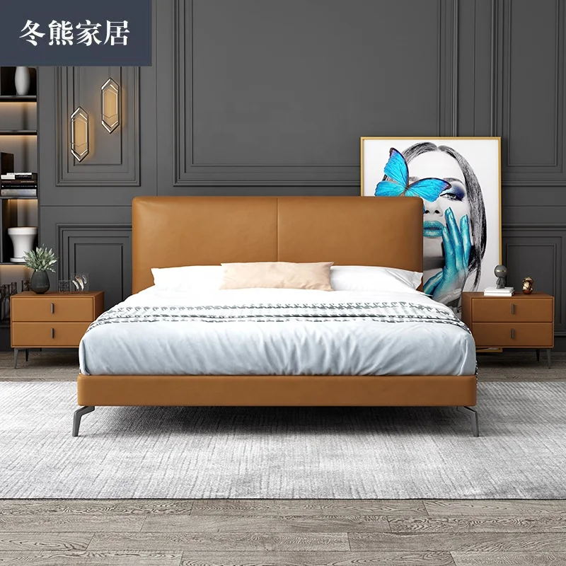 Wholesale Foshan modern platform bedroom furniture set upholstered headboard bed king queen size