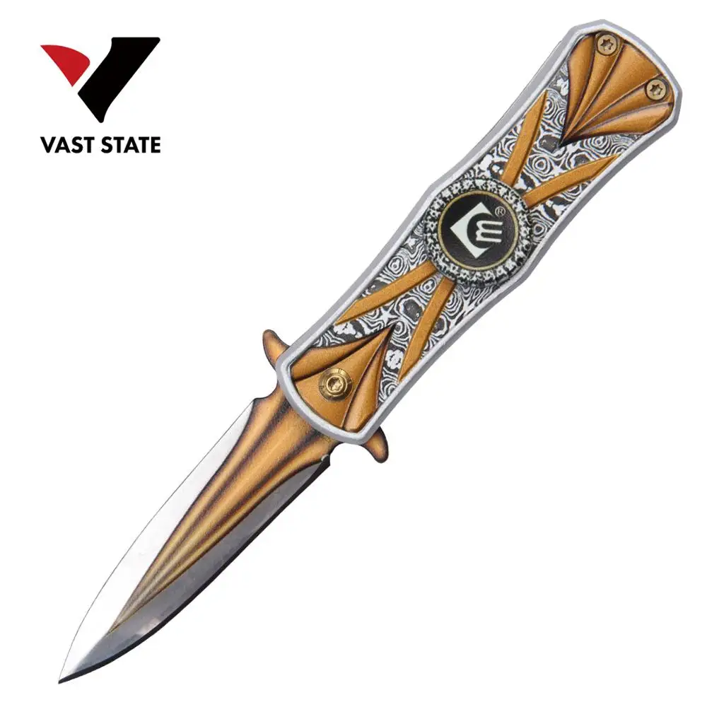 
Quick Opening Tactical Folding Blade Knife 440 Stainless Steel 3D Pattern Steel Aluminum Handle pocket hunting gyro knife 