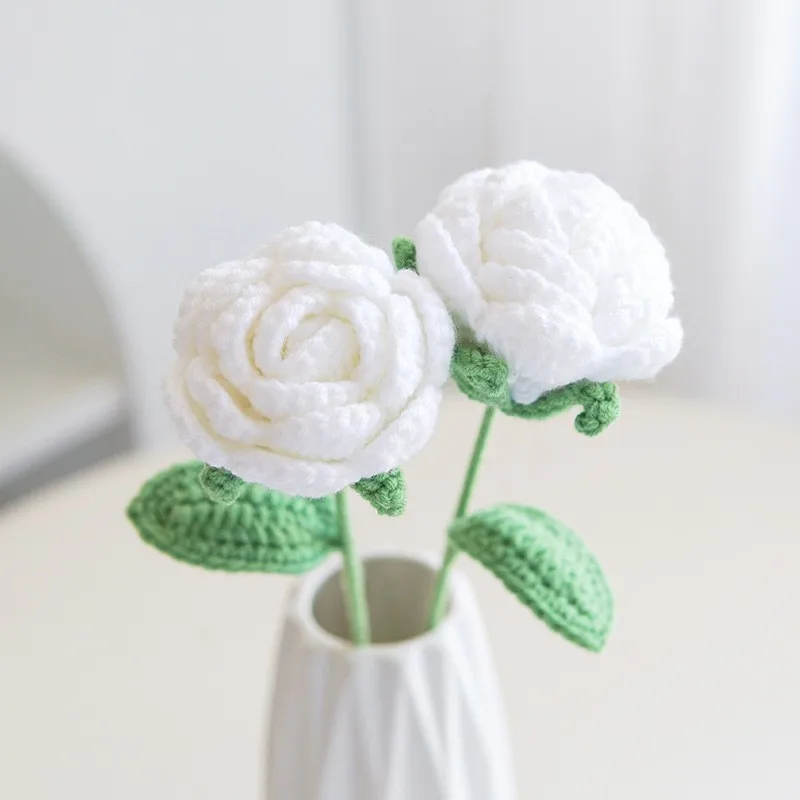 S11 Home Decoration Handmade Artificial Knitted Flowers Bulk Hand Woven Rose Crochet Flowers For Decoration Rose Flowers