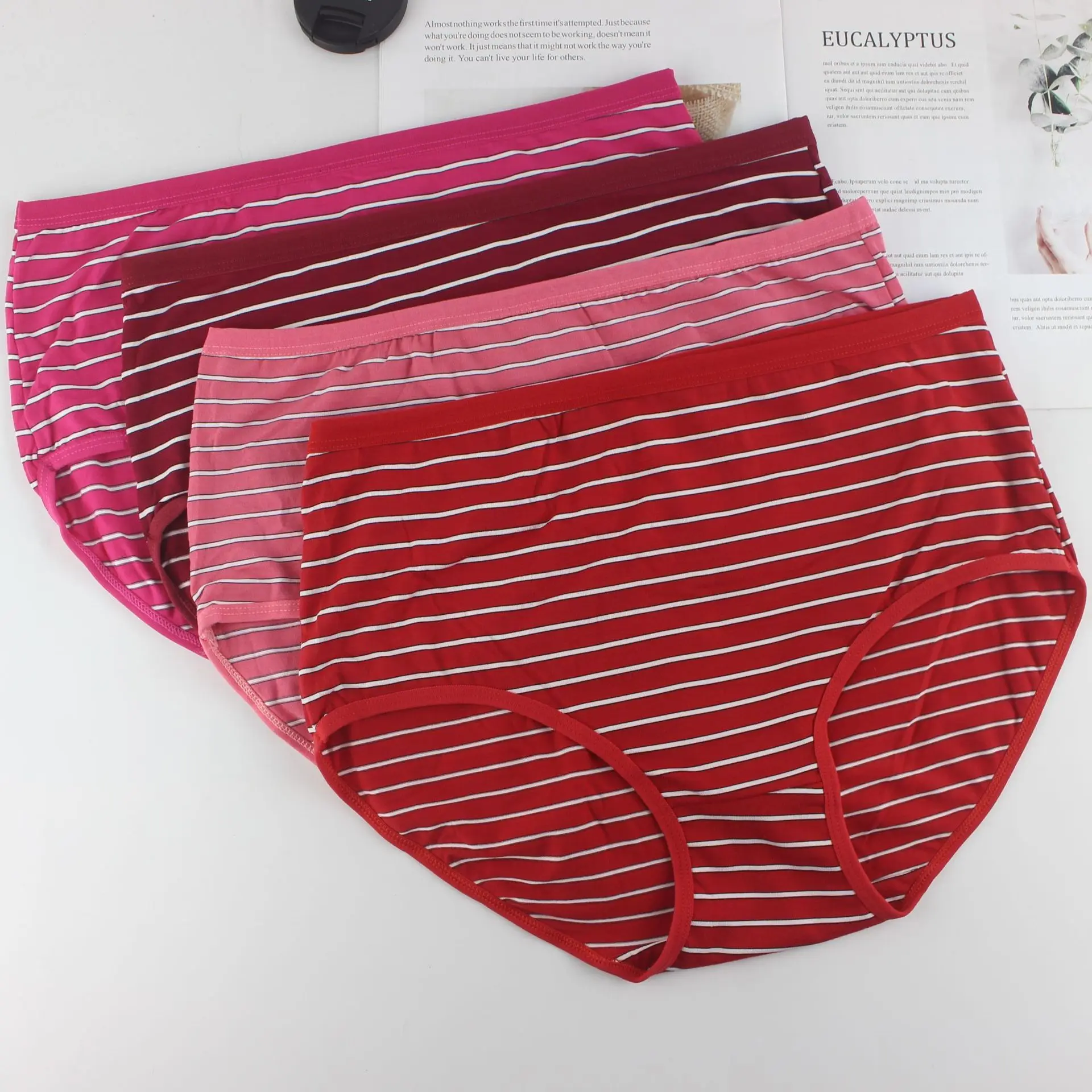 plus size striped lady polyester cotton mix fabric slip underwear for fat women