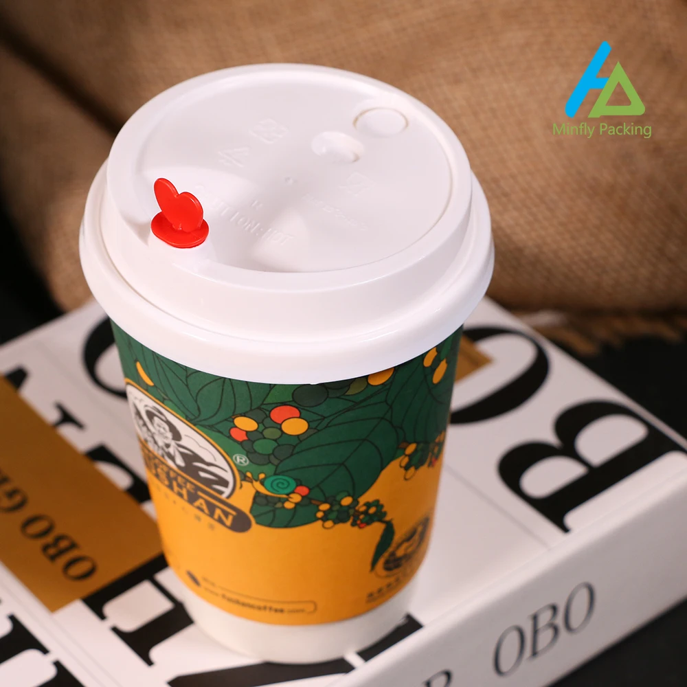 Minfly цифровая печать пользовательский цветной логотип 4oz 5oz 7oz 8oz 12oz 16oz биоразлагаемая бумажная чашка с крышками для льда и теплого кофе