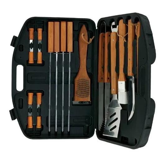 High Quality Outdoor Beef Master Stainless Steel BBQ Tools Utensils Wood Handle For Outdoor