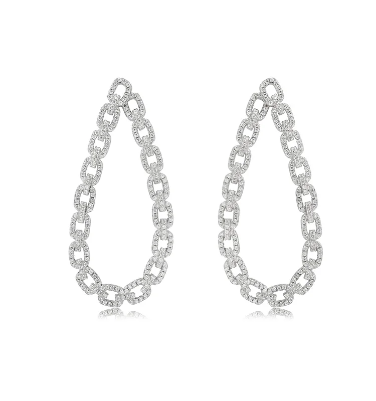 custom unique 925 sterling silver 18K gold plated zirconia big large size long drop luxury jewelry women oval dangle earrings