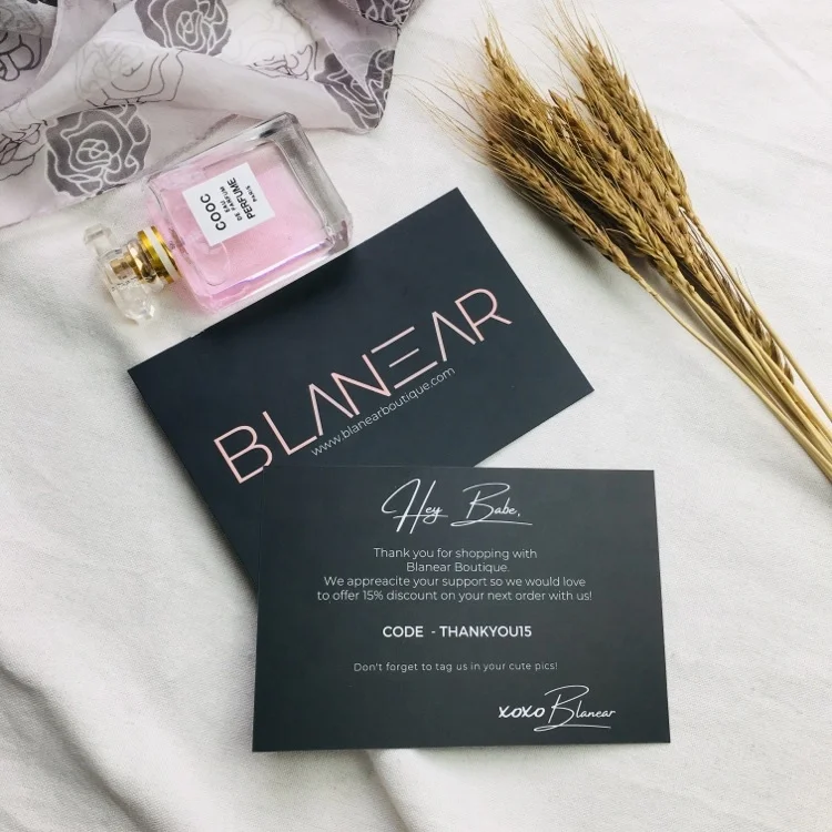 Private custom logo printing thank you card for small business luxury metallic foil business card/thank you cards