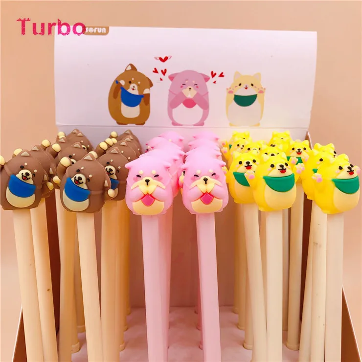 Dubai wholesale school office stationeries 36PCS pack of novelty animals head design plastic gel ink pens with high quality
