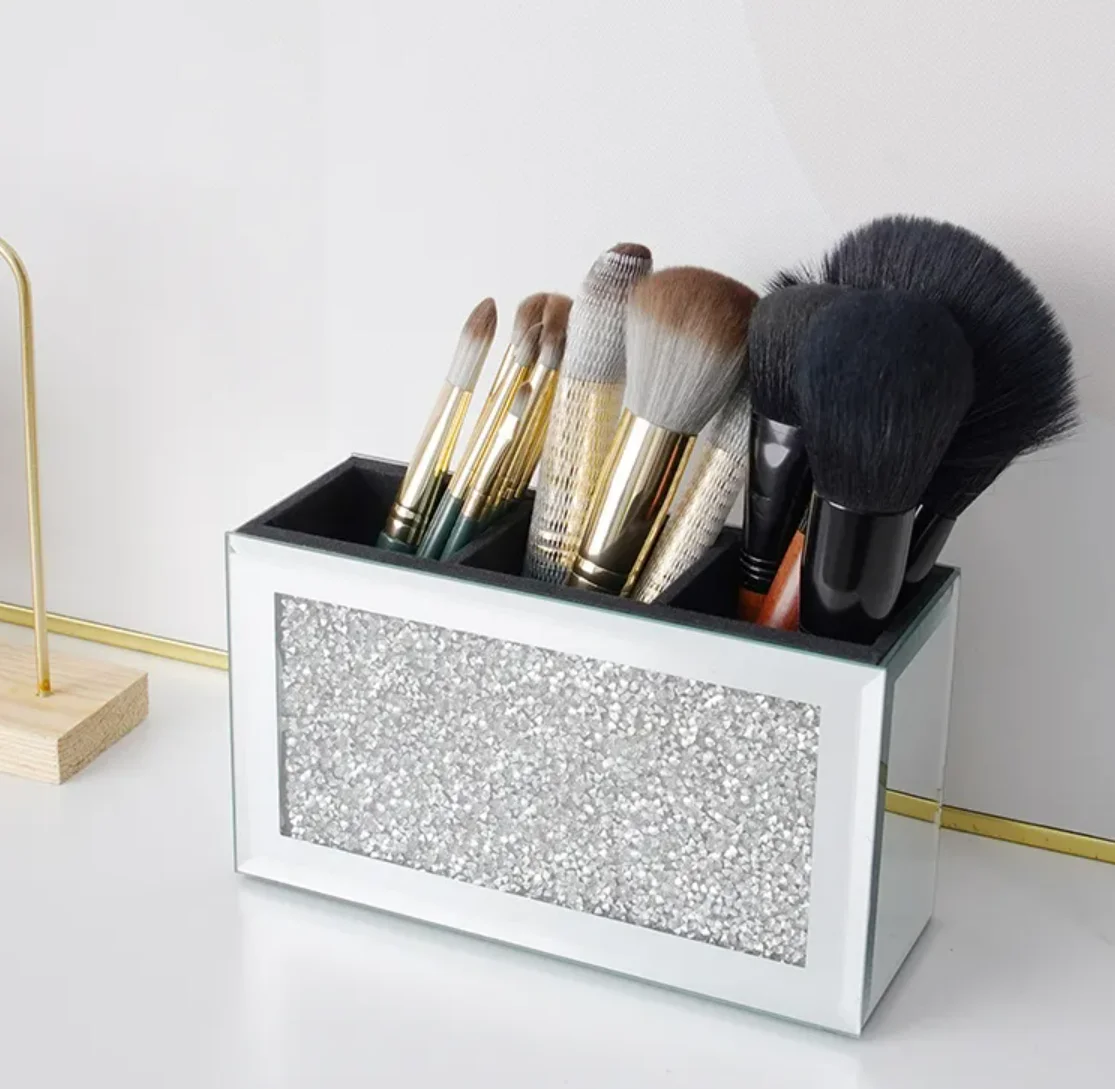 FOSUN COOL Decorative Makeup Brush Holder Pen Pencil Holder for Desk Organizer Gold Glass Cosmetic Display Cases Pot for Women