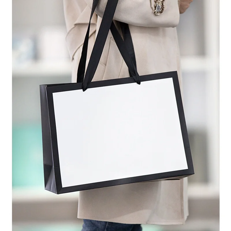 Custom Logo White Luxury Big Size Horizontal Gift Retail Shopping  Bag with Handle
