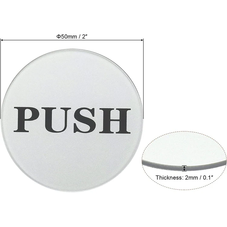 custom manufacturer self-adhesive  push round transparent sticker acrylic gate sign for office door shop store