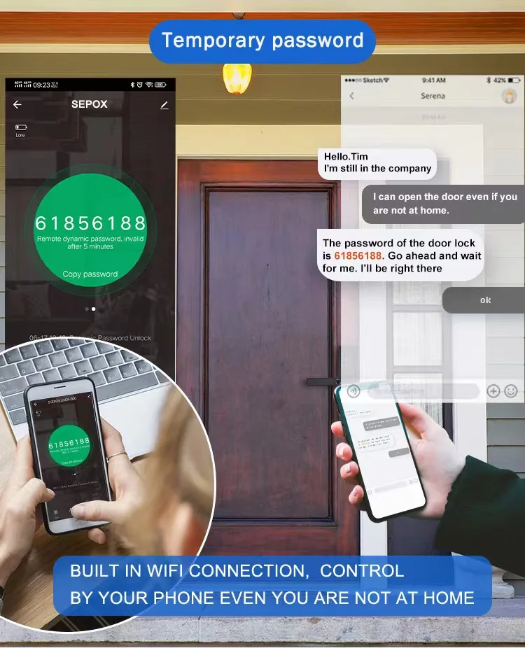 Sinovo Automatic Smart Fingerprint Deadbolt Door Lock With Keyboard Keyless Sliding Password Digital Tuya TT Door Lock