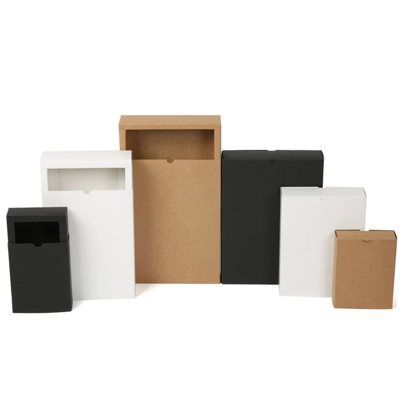 Factory Wholesale Cheap Square Rectangle White Black Brown Kraft Paper Sliding Drawer Box For Earphone Watch Pull Out Paper Box