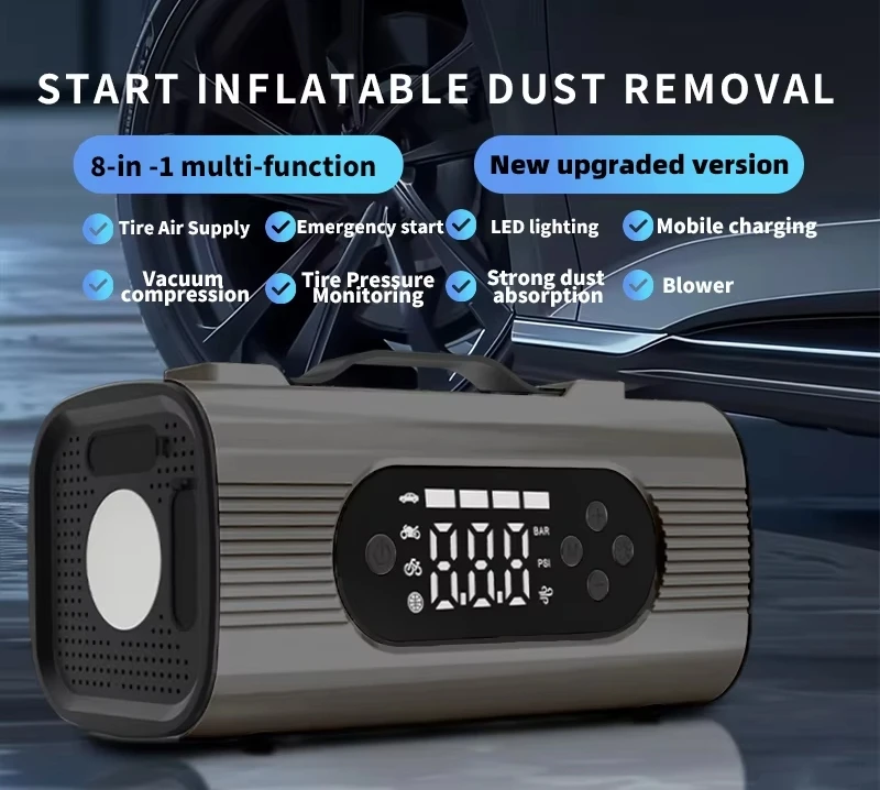 New Upgrade 8 in 1 12000mAh Car Jump Starter Air Pump 12V Air Compressor With Vacuum Cleaner QC3.0 Quick Charge