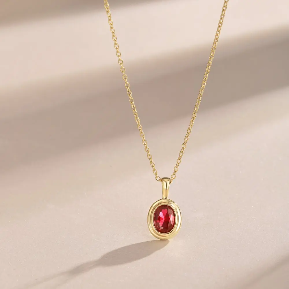 Dylam Best Valentine Days Gift In Stock Fine Jewelry 925 Sterling Silver Red Oval Shape 5A Zirconia Pendant Necklace