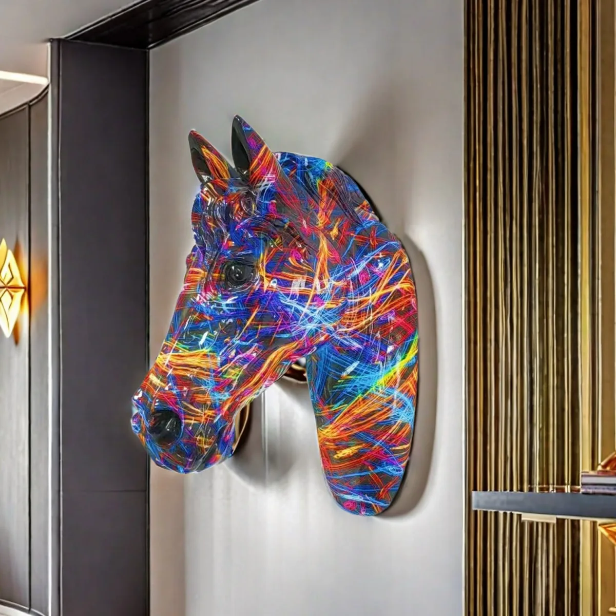 Custom black white gold colorful Resin Horse Head Sculpture deer mounted ART shop bar hotel home living room Wall Hanging decor