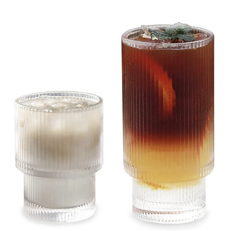 Wholesale Creative Unique Ribbed Cocktail Glass Cup 390ml Origami High Ball Heavy Base Ripple Clear Cocktail Glasses