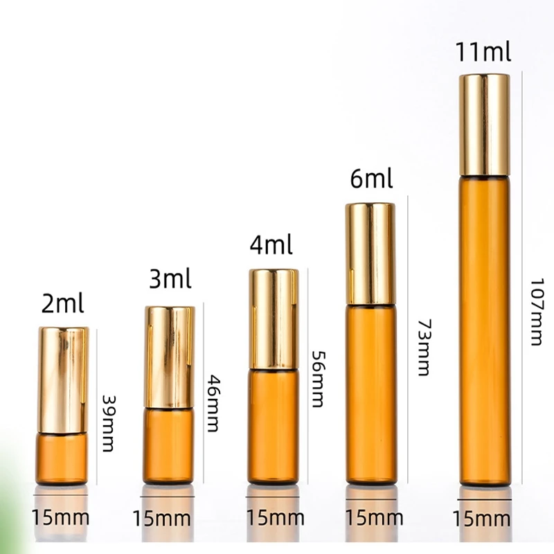 Wholesale  2ml 3ml 4ml 6ml 11ml Mini Tube Amber Clear Glass Roll On Bottle with  Gold Screw Cap For Serum Essential Oil Test
