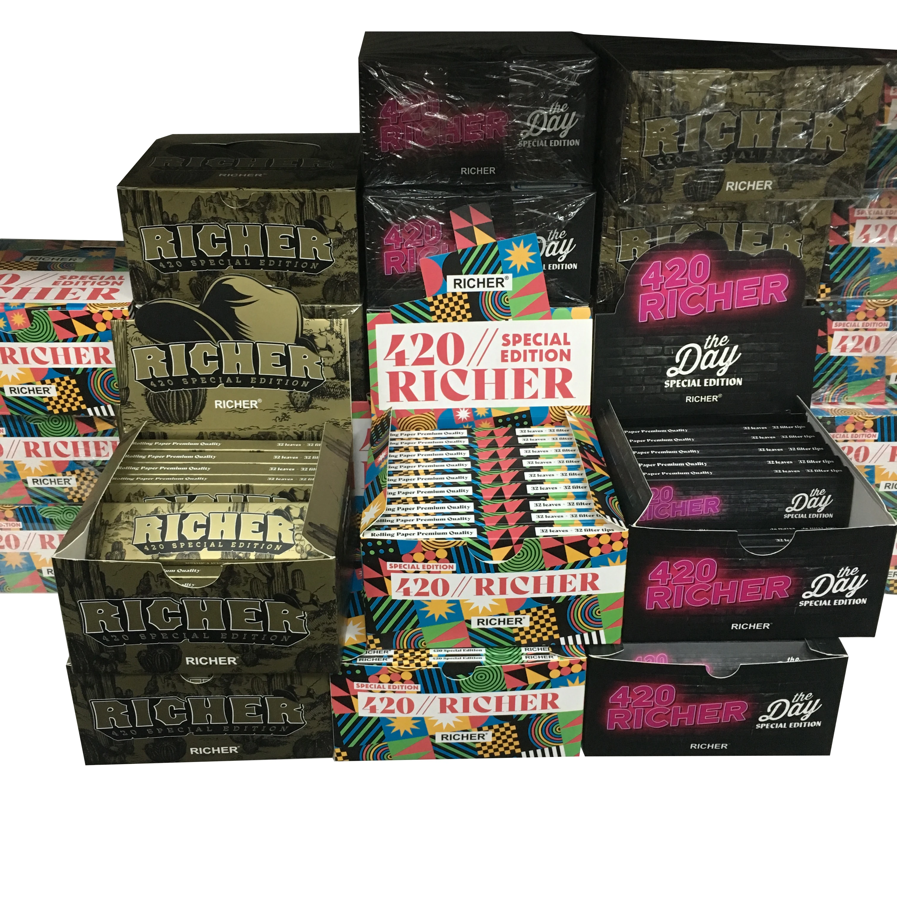 Custom Smoking Rolling Paper Black Paper Gold Filter Tip Oem Cigarette Tobacco Paper For Wholesale Stock 33 Leaves 50 Booklets