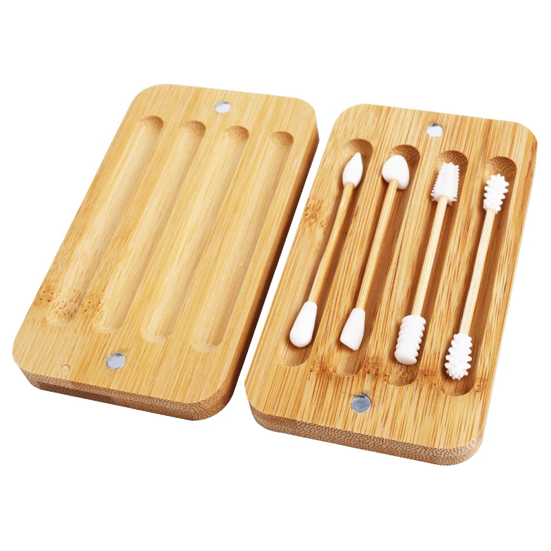 Portable Double-headed Reusable Ear Stick In Box Makeup Silicone Cotton Swab