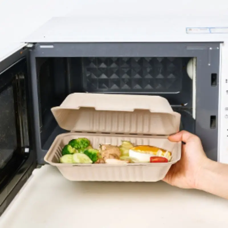 Custom 100% Compostable Sugarcane Fiber Clamshell Box 9x6 Heavy-Duty EcoFriendly Biodegradable Clamshell Food Container