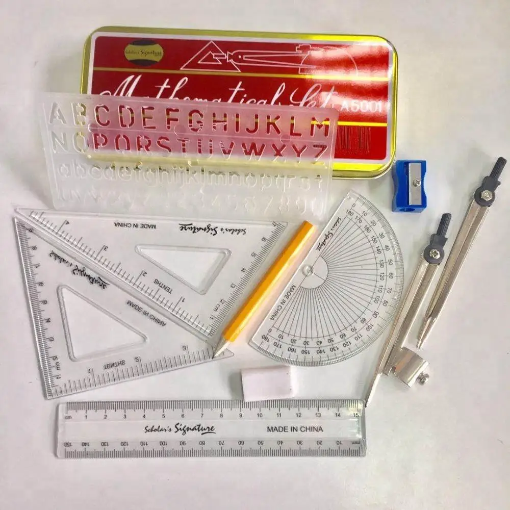 Wholesale 9pcs Stationery Set Clear Compass Math Set Oxford Instrument Mathematical Set
