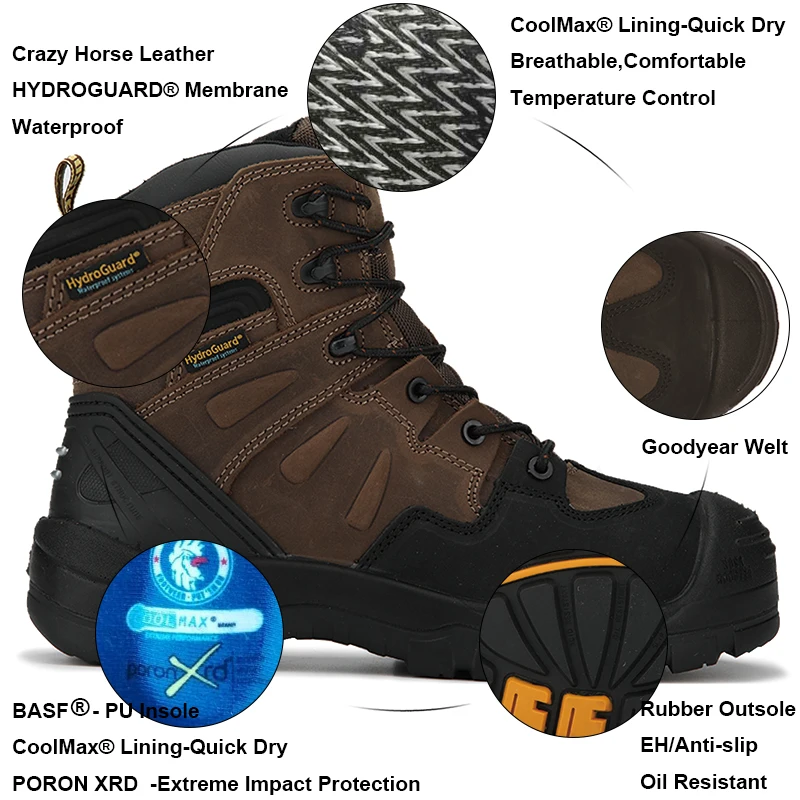 Рабочие защитные ботинки ROCKROOSTER, композитные рабочие ботинки, мужские защитные кожаные ботинки для нефтяных месторождений, Диэлектрическая промышленная обувь для рабочих