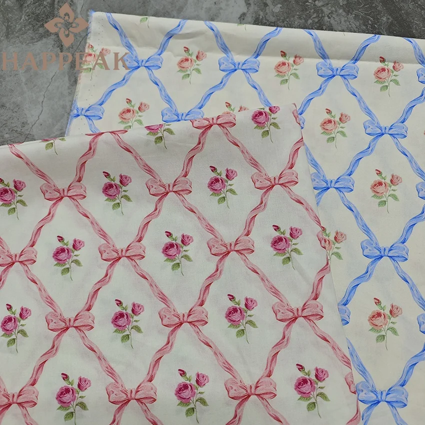 HAPPEAK Pure Cotton Tana Lawn Fabric Poplin Soft Hand Feeling Floral Bow Printed Rose Liberty Fabric