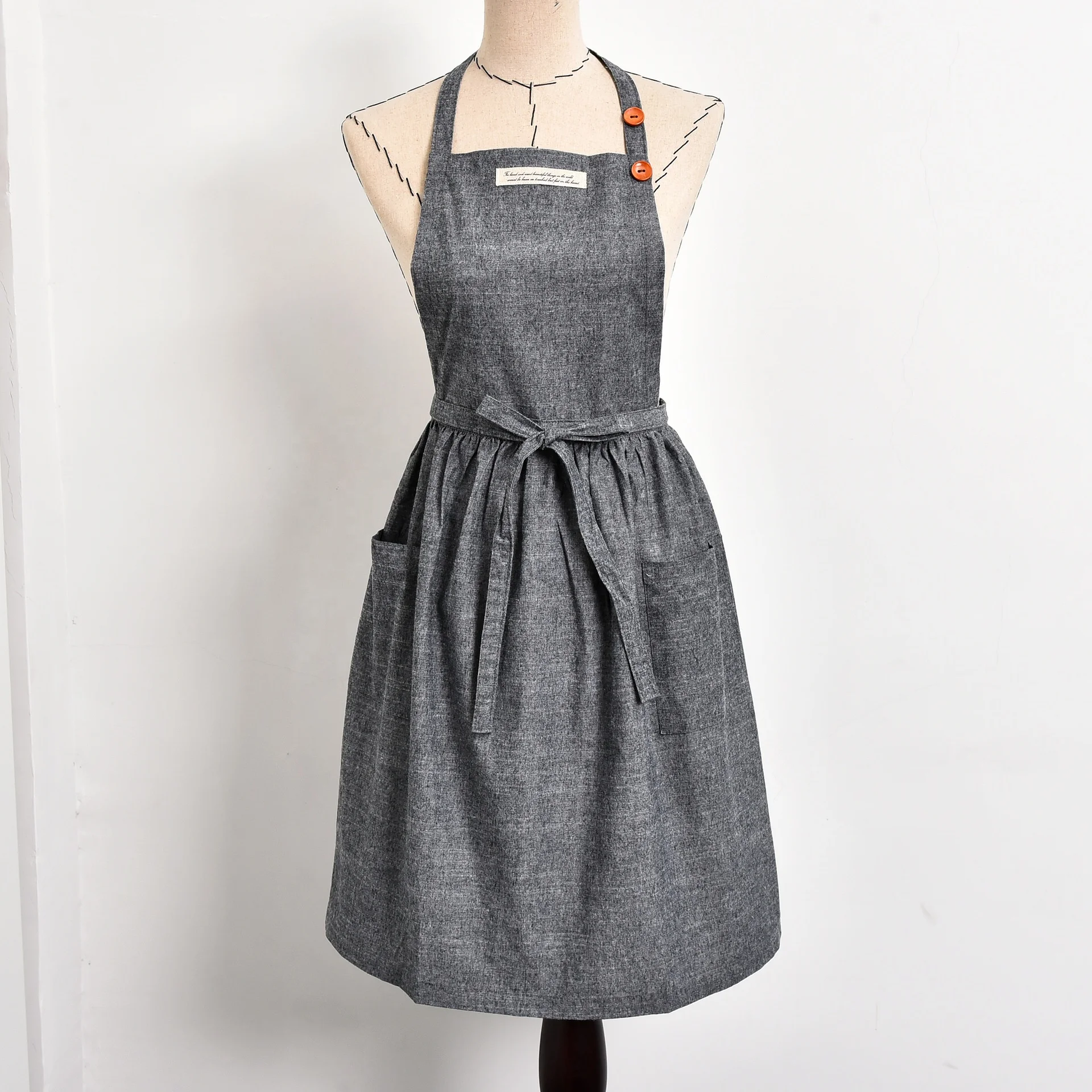 Новинка, Лидер продаж, женские фартуки для готовки шеф-повара, кухни, дома, ресторана, фартуки с карманом, подарок, модный Женский Регулируемый Льняной Фартук