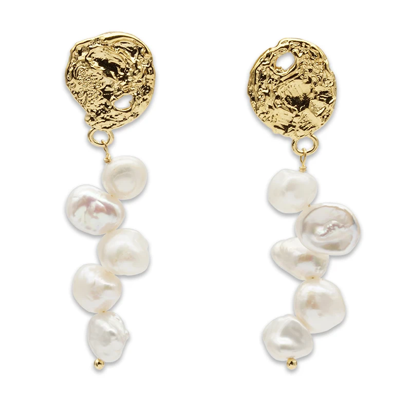 wholesale Irregular Gold Plated Stud Earrings Natural freshwater baroque pearl flower earrings women