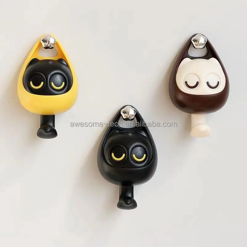 Wall Mount Coat Rack with Adhesive Hooks featuring Adorable Cartoon Animal Owl Blinking Eye Design Sticky Hooks