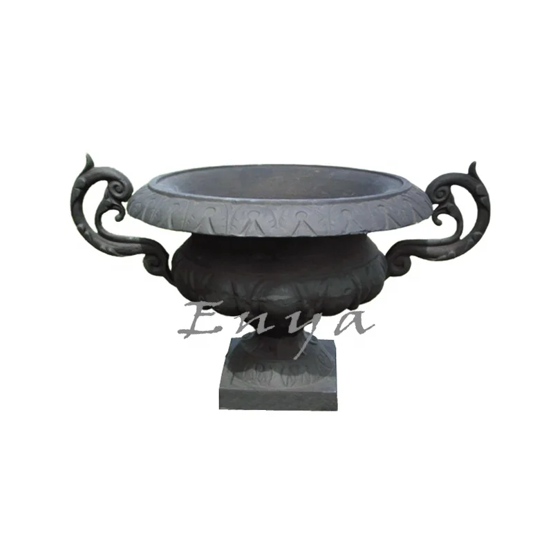 Rustic Cast Iron Urn with handles, French Empire Garden Flower Pots & Planters