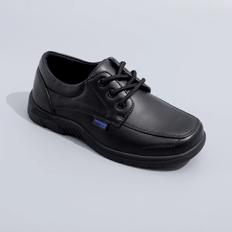 JUSTGOOD 2021 PU Leather Black Kids Children School Shoes For Men Boy