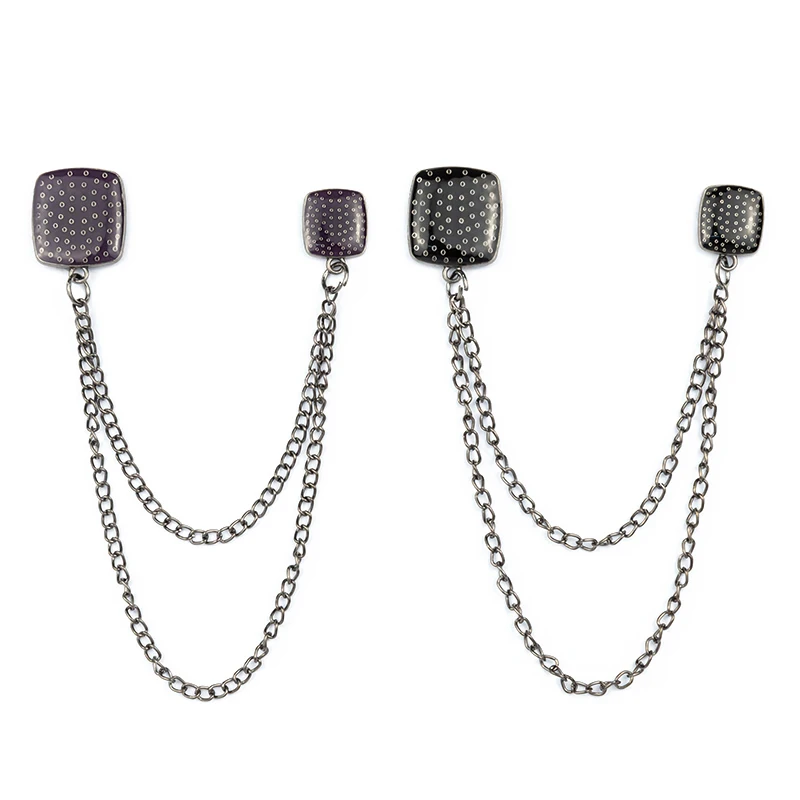 Gift Rhinestone crystal clip gold plated Custom suit Luxury india brooch pin Collar chain mens brooch pin for men with chain