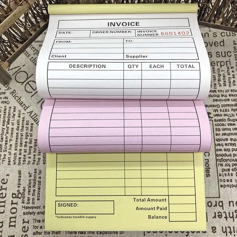 Eco-friendly Custom Sales Order Book Receipt Invoice Duplicate Carbonless copy paper 50 Sets white yellow Delivery Note Book