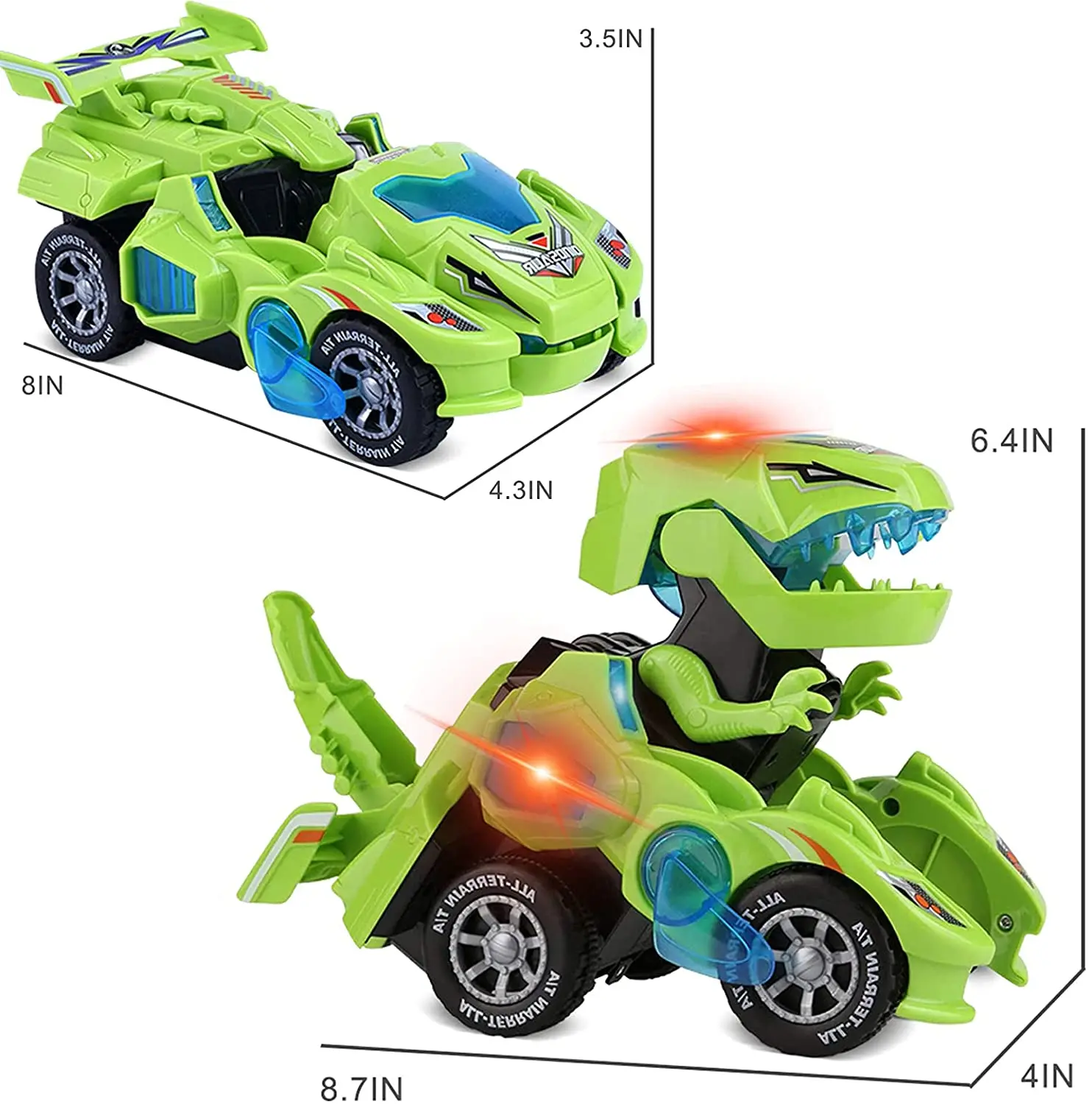 HUAYI Boy Toys 2 in 1 Dinosaur Toy Cars Transforming Dinosaur LED Car with Music Deform Dinosaur Toys