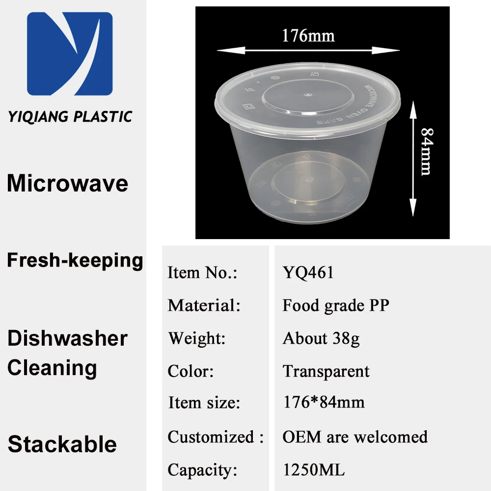 1250ml Leak-Proof Take Away Food Container, Disposable Plastic Microwavable Storage Containers With Lid
