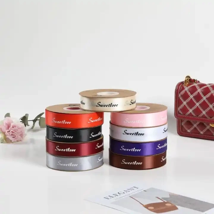 HENGWEI Manufacturer custom ribbon with logo decorative 100% polyester ribbon roll solid color for craft