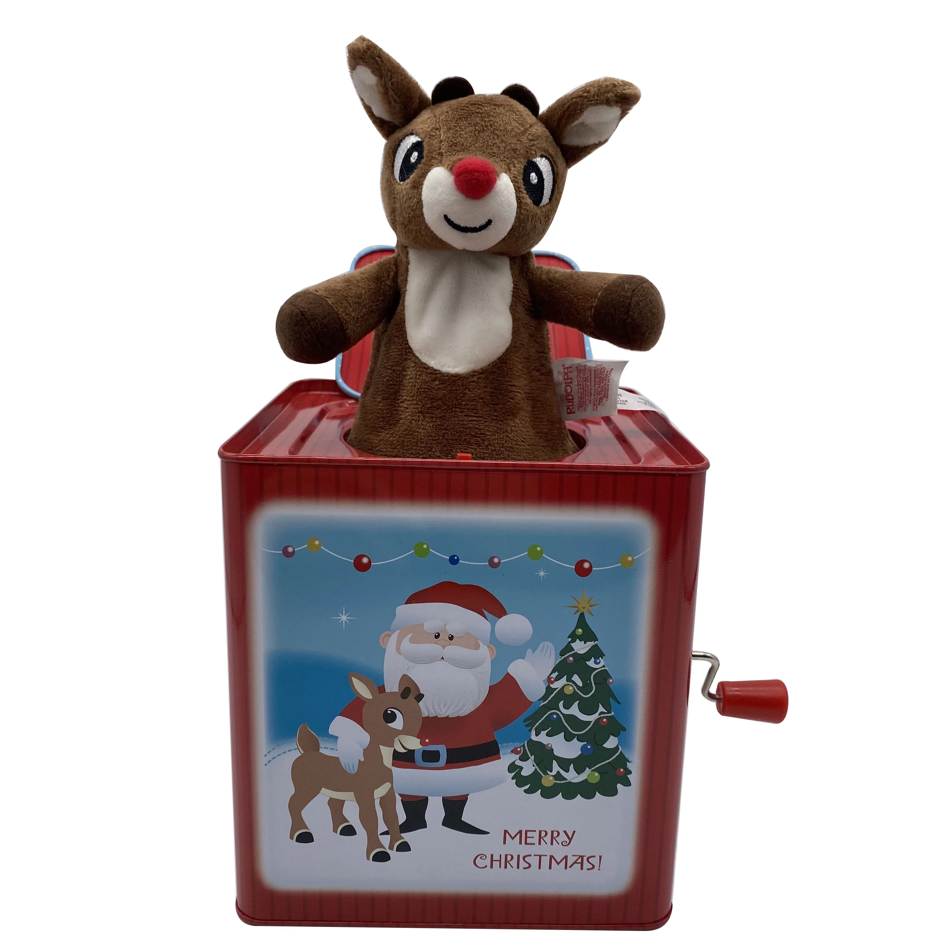 New design customized  plush doll metal music tin box custom gift Christmas decorations for child