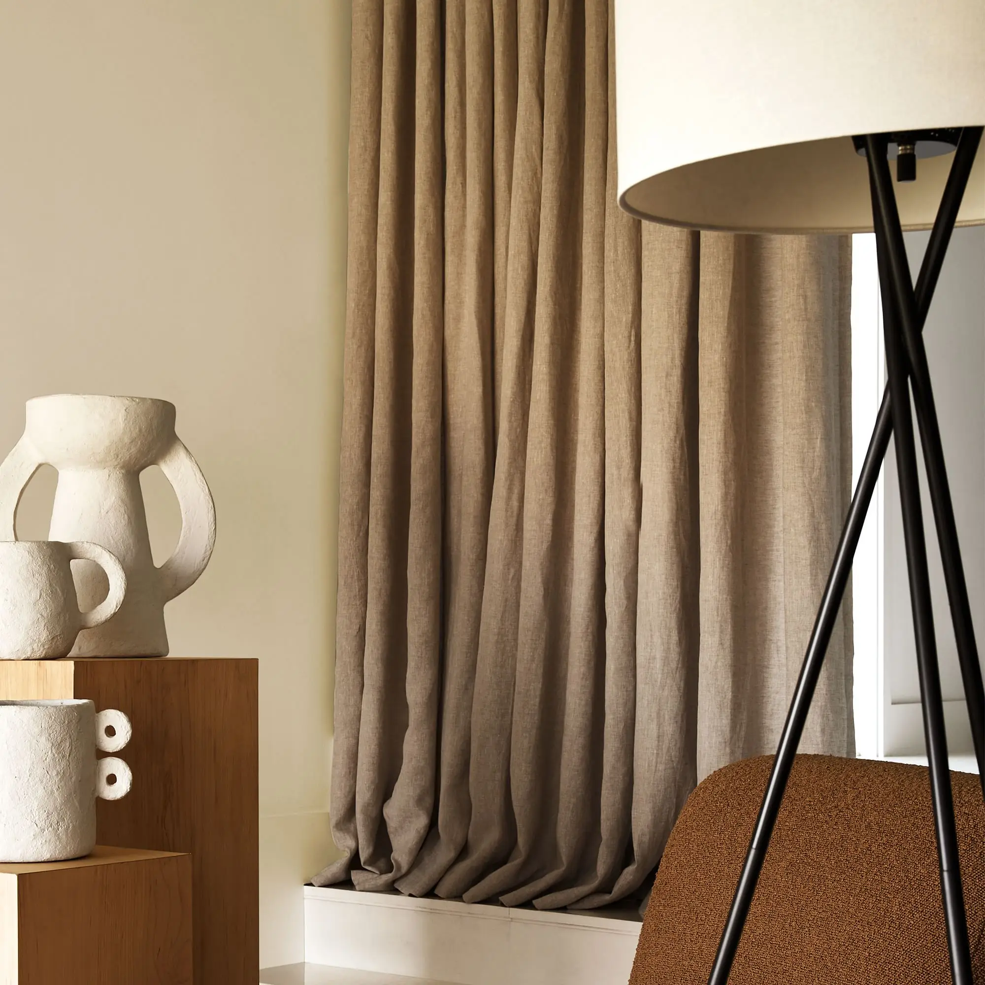 Wholesale Custom Luxury Solid Windows blinds Drapes 100% Polyester Linen Look Blackout Curtain for living room