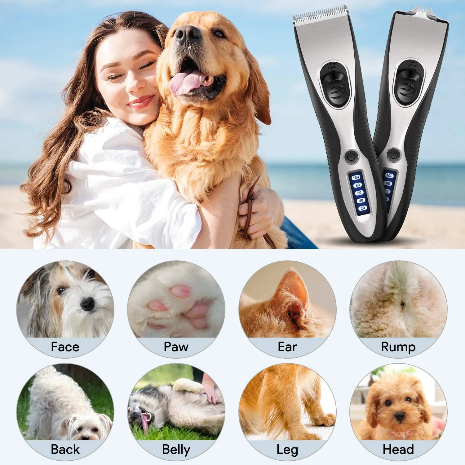 Rechargeable Low noise Pet Hair Clipper Sheep Dog Hair Cutting Machine With Comb Replacement