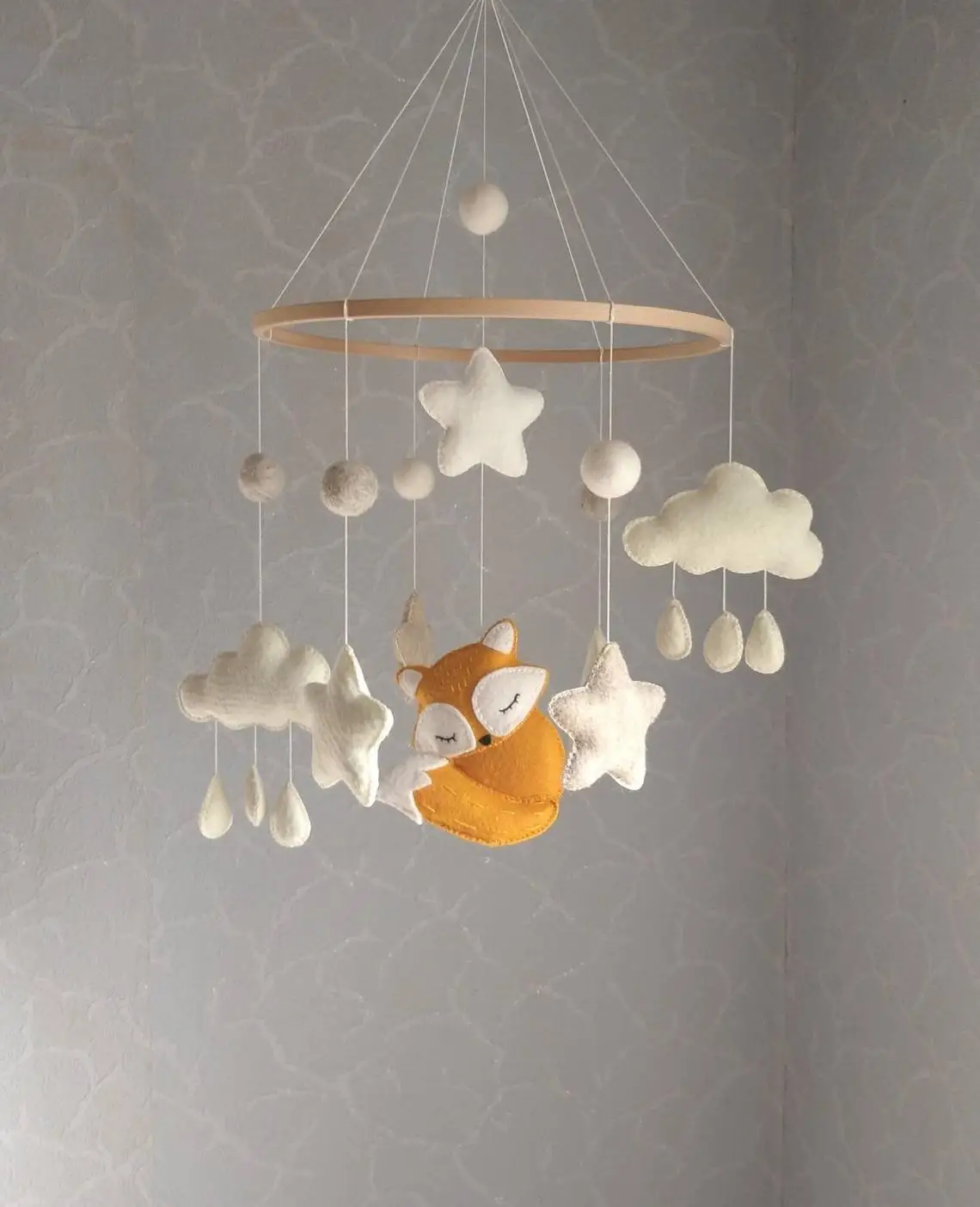 
Woodland nursery australian children hanging felt decor star cloud stuffed animal bebe bed fox baby crib mobiles 