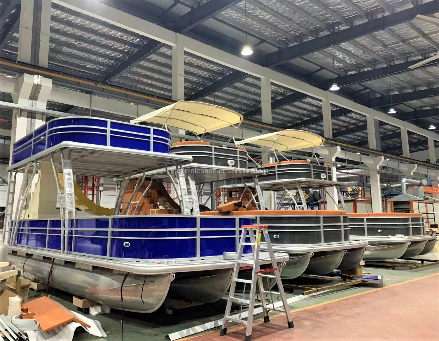 36FT Double Decker Luxury Aluminium Pontoon Boat with Water Slide Outboard Engine Aluminum Hull