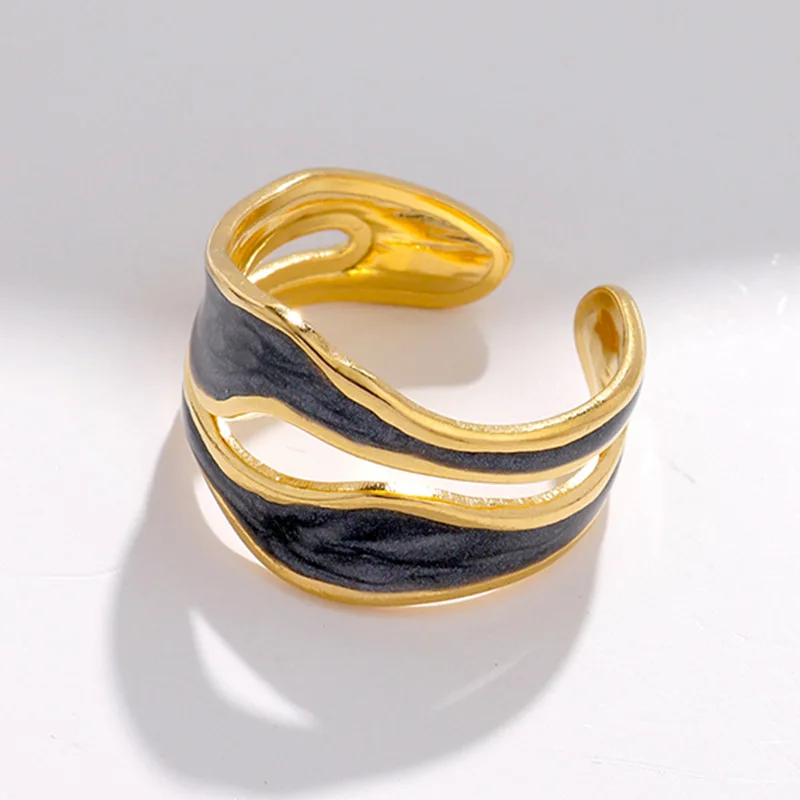 Fashion White Enamel Creative Irregular Jewelry Ring 316L Stainless Steel Open Ring For Women