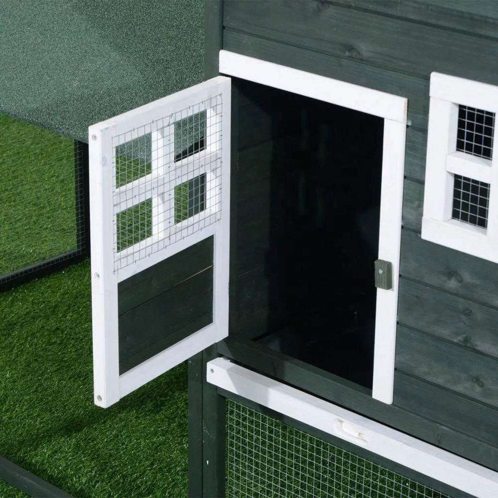 
Wooden Chicken Coop Hen House Poultry Cage with Removable Tray & Ramp 