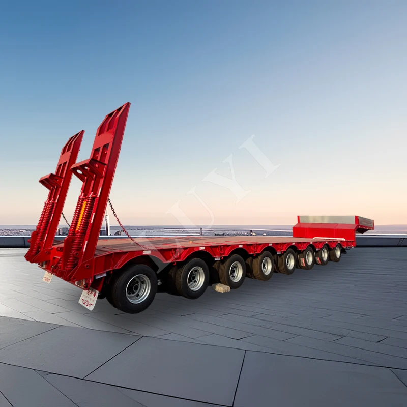 LUYI Heavy Duty 8 Axle 120 Ton 150 Ton 40 ft Loader 100 Tons Hydraulic Lowbed Truck Lowboy Low Bed Semi Trailer