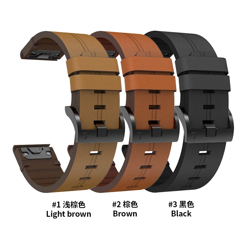 RYB 20mm 22mm 26mm Luxury Vintage Genuine Leather Watch Band Strap for Garmin Forerunner 935 945 955 Fenix 7 6 5 epix Gen 2