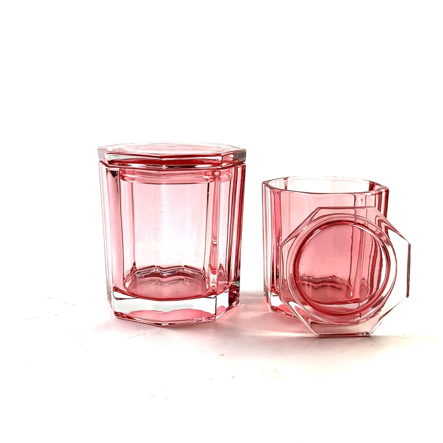 Spring Color Green and pink Custom Glass Jar Multi-faceted Glass Jar with Lid